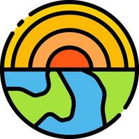 The earth is in the center of a circle with a sun in the background vector