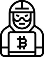 A black and white icon of a man in a mask holding a bitcoin vector