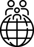 A black and white image of people around a globe vector