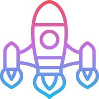 A rocket ship icon with a blue and pink color scheme vector