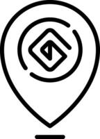 A black and white icon of a pin with a logo on it vector