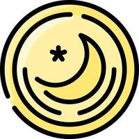 A yellow coin with a crescent moon on it vector