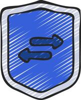 Shield with arrow pointing to the left and right vector