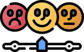 Three emoticions with a blue arrow pointing to the left vector