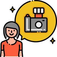 A woman is holding a camera and talking to someone vector