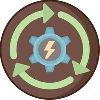 A circular icon with a gear and a lightning bolt vector