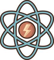 An atom symbol with a lightning bolt vector