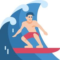 A man is surfing on a wave in a flat style vector