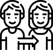A couple is standing next to each other with an arrow pointing to the right vector