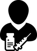 A black and white silhouette of a person holding a syringe vector