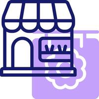A purple and white icon of a shop vector