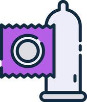 A condom with a purple wrapper on it vector