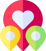 A map with three heart shaped markers vector