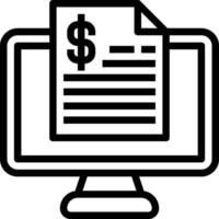 A computer monitor with a paper document and a dollar sign vector