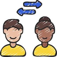 Two people with arrows pointing to each other vector