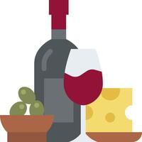 A bottle of wine, cheese and olives vector