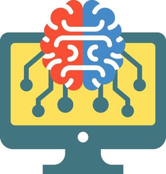 A computer screen with a brain inside vector