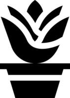A black and white icon of a flower in a pot vector
