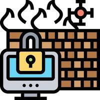 A computer with a padlock on it and a brick wall vector