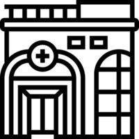 A black and white illustration of a building with a clock vector