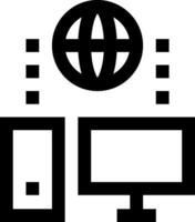 A black and white image of a computer and a globe vector