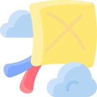 A yellow kite flying in the sky with clouds vector