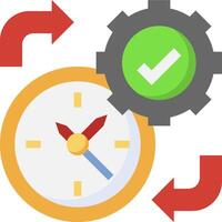 A clock with a green tick and a red arrow pointing to it vector