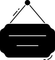 A black and white sign with a hanging object vector