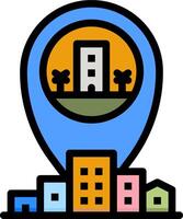 A map pin with a house and a building vector