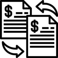 Two documents with dollar signs and arrows vector