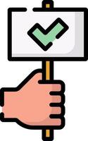 A hand holding a sign with a tick mark vector