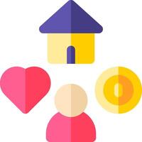 A flat icon of a house, heart and coin vector