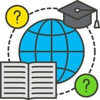 Graduation cap, globe, question marks, book, globe, globe, globe, globe, vector