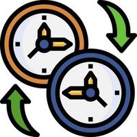 Two clocks with arrows pointing to the left and right vector