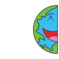 Cartoon face emoticon icon. Illustration element design of the earth smiling because of the cool air without pollution, many green plants growing refreshing the air. vector