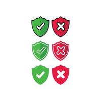 Shield and check mark icons set. Illustration in flat style. Design element illustration of protected symbol and protected or unprotected notification icon vector