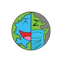 World Health Day concept. Illustration of Global pollution concept. illustration of the earth in two faces, happy and sad. Happy due to nature being preserved, sad due to pollution vector