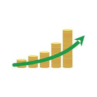 Growing graph with gold coins. Isolated on white background. Money icon in flat style. Banknote illustration on white isolated background. Dollar business concept. vector