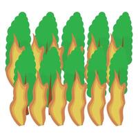 Illustration of a burning forest. Forest isolated on white background. Design element illustration burning tree in flat style. Nature environment ecology plant of tree. vector