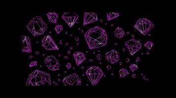 Neon frame effect, Diamond symbolizing wealth, value, and luxury markets on black background video