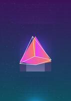 Abstract vertical backdrop with glowing bright colored cosmic pyramid and its outline against outer space with stars and grids on background. Colorful illustration in cool modern style. vector