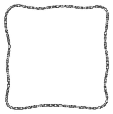 Chain frame corner, coiled into square shape with wavy lines.