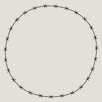 Barbed wire frame corner, coiled into circle shape. vector