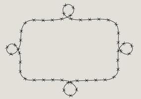 Barbed wire frame corner, coiled into rectangle shape with knot. vector