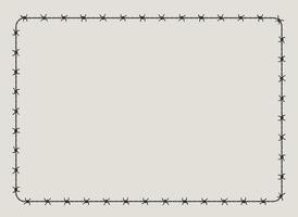 Silhouette barbed wire frame corner, coiled into rectangle shape. vector