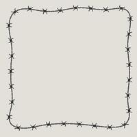 Barbed wire frame corner, coiled into square shape with wavy lines. vector