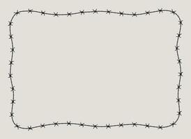 Barbed wire frame corner, coiled into rectangle shape with wavy lines. vector