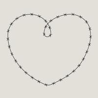 Barbed wire frame corner, coiled into heart shape. vector