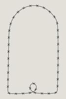 Vertical rectangle barbed wire frame corner, coiled into arc shape. vector