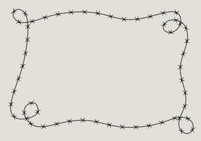 Barbed wire frame corner, coiled into twist shape with knot. vector